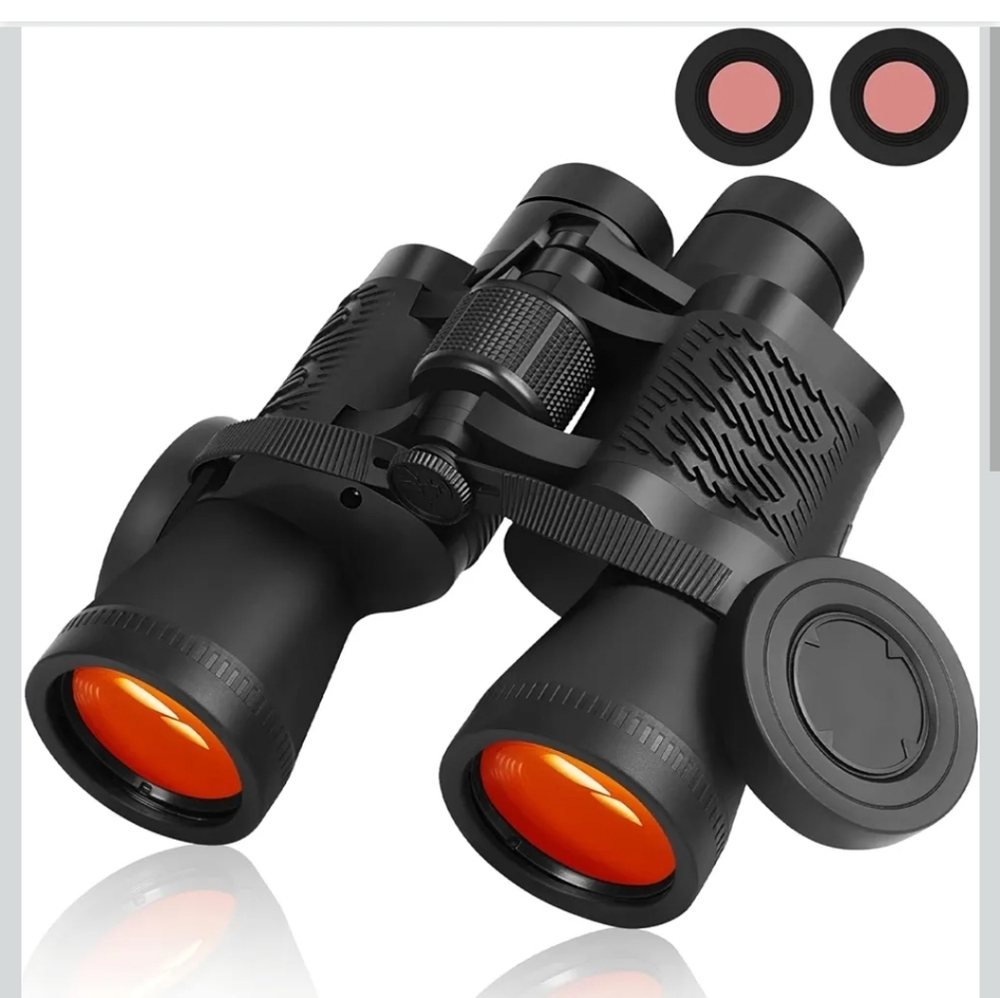 Black Binoculars with Red Lenses - Compact Outdoor Optics